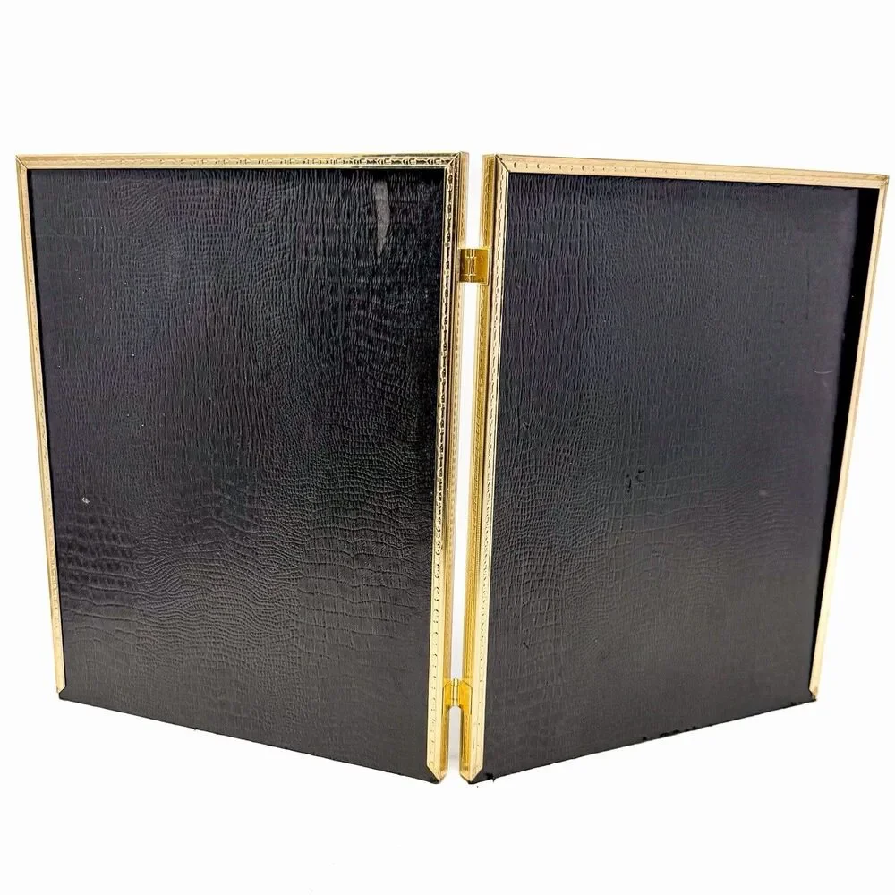 Vintage Gold Tone Brass Bi Fold Double Hinged Picture Frame Holds Two 8x10